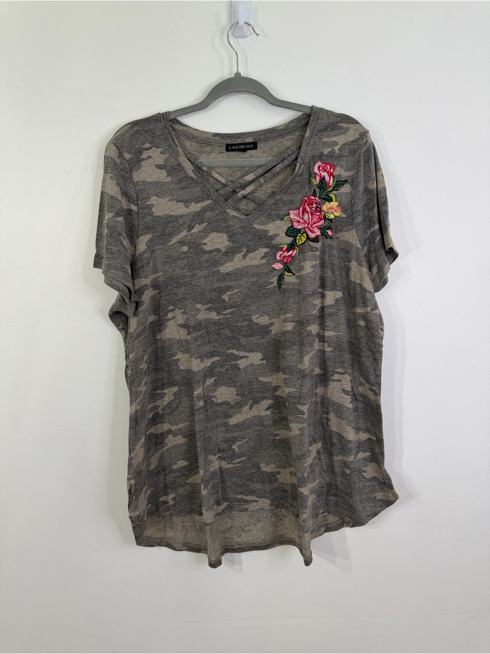 Lane Bryant Camo Flower Embroidered Tee